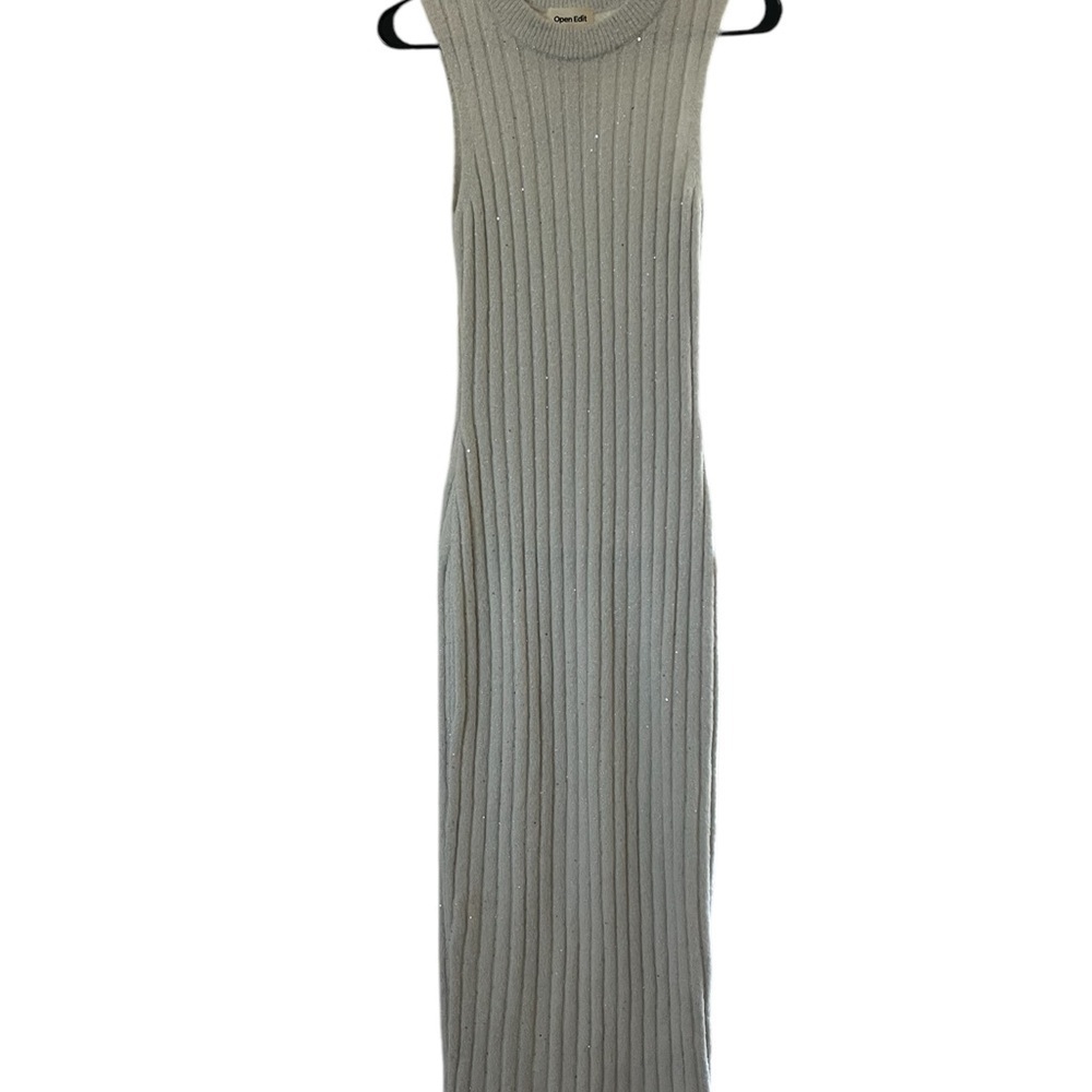 Nordstrom Cream Ribbed Bodycon Midi Dress